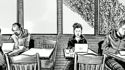 People working in modern cafe interior — Stillmotion