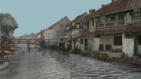 Canal market with traditional buildings — Stillmotion