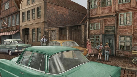 Historic city street with parked cars — Stillmotion