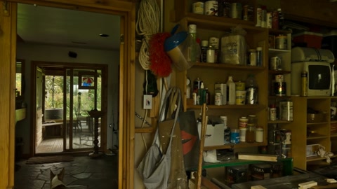 Cluttered workshop with storage shelves — Stillmotion
