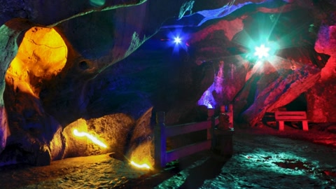 Colorful illuminated cave interior — Stillmotion