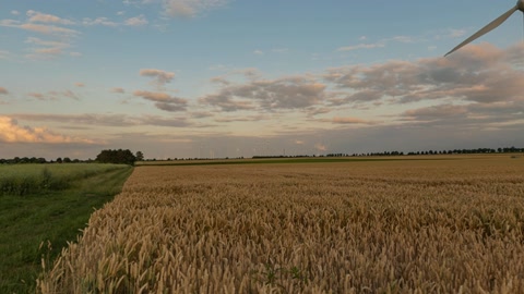 Wind turbines over rural fields — Stillmotion