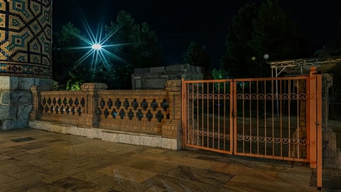 Illuminated mosaic mosque courtyard — Stillmotion