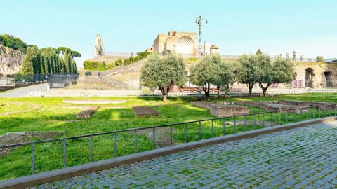 Ancient aqueduct ruins in open plaza — Stillmotion