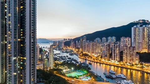 Night city skyline and marina — Stillmotion