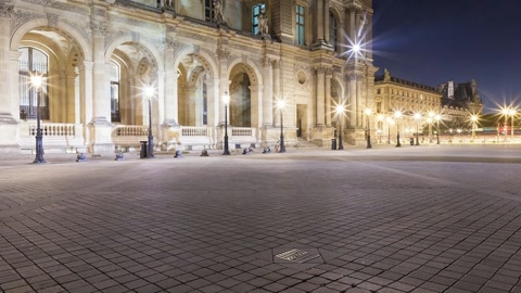 Illuminated palace courtyard at night — Stillmotion