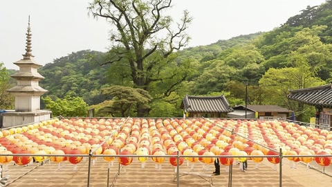 Temple courtyard with lantern decorations — Stillmotion