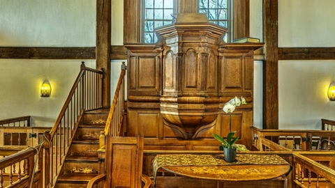 Wooden church interior with mezzanine — Stillmotion