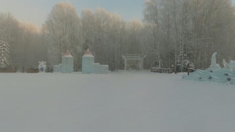Snow-covered park with ice sculptures — Stillmotion
