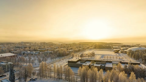 Snowy cityscape at sunrise — Stillmotion