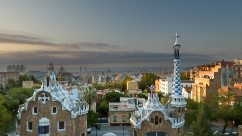Park and mosaic architecture at dusk — Stillmotion