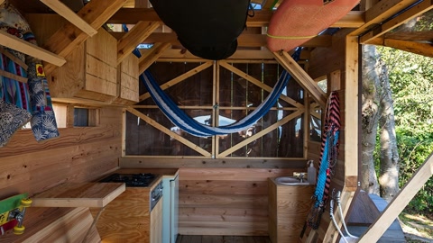 Wooden cabin interior with ocean view — Stillmotion