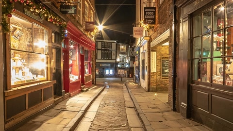 Lantern-lit cobblestone city street — Stillmotion