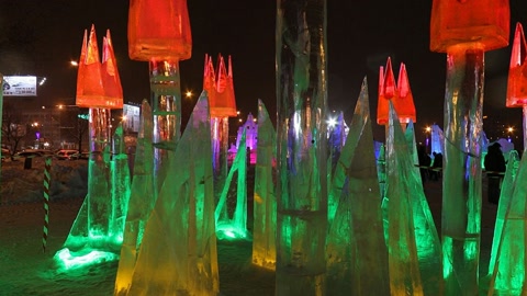 Nighttime illuminated crystal installation — Stillmotion