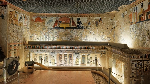 Decorated Egyptian burial chamber interior — Stillmotion