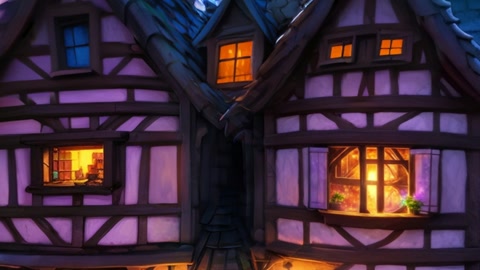 Night chalet village with glowing houses — Stillmotion