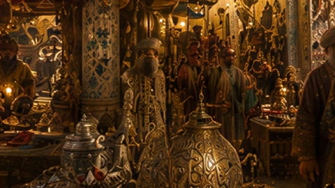 Indoor bazaar with ornate decor — Stillmotion