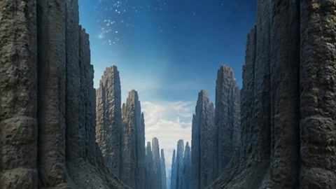 Ancient stone canyon with ornate archways — Stillmotion