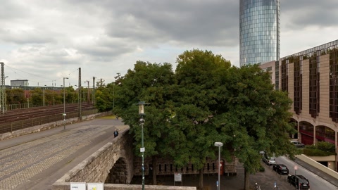 Urban riverside bridge and waterfront — Stillmotion