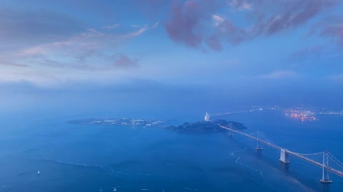Skyscrapers over coastal city at sunset — Stillmotion