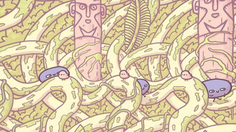 Tropical vine pattern with cartoon faces — Stillmotion