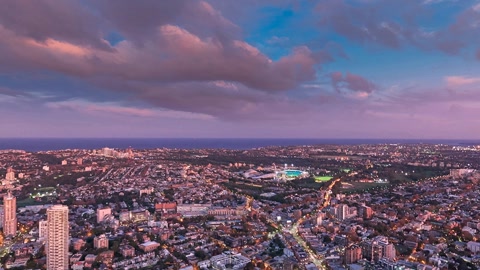 Skyline over harbor at sunset — Stillmotion