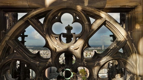 Gothic church interior with ornate windows — Stillmotion