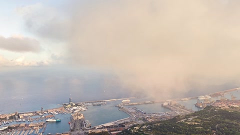 Aerial city and harbor view — Stillmotion