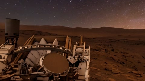 Mars rover in rocky desert night — Stillmotion