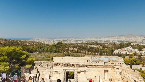 Ancient stone ruins with tourists — Stillmotion