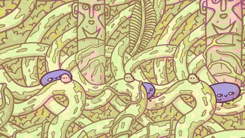 Patterned fabric with whimsical cartoon faces — Stillmotion