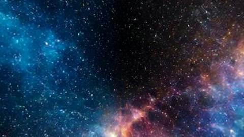 Colorful star field with glowing nebula arcs — Stillmotion