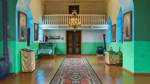 Orthodox church interior with icon displays — Stillmotion