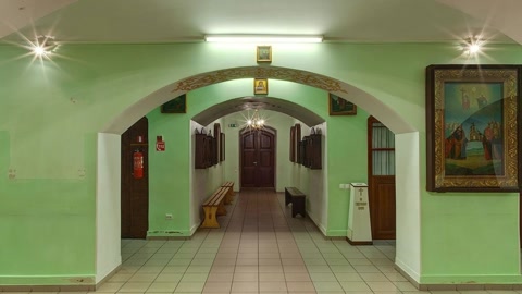 Orthodox church corridor with icon displays — Stillmotion