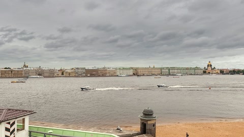 Cloudy riverside promenade with fortress walls — Stillmotion