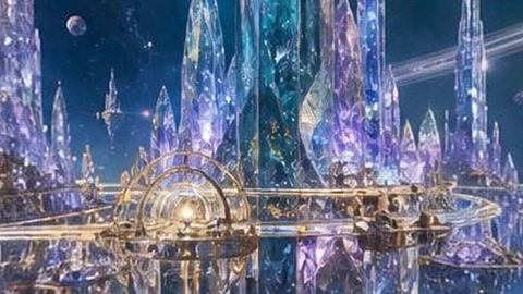 Crystal space city among planets — Stillmotion