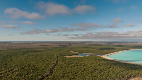 Turquoise lagoon over forested wetlands — Stillmotion