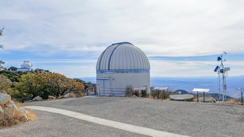 SARA, Burrell Schmidt, and Visitor Center Roll Off Roof Telescopes 360 Panorama — Stillmotion