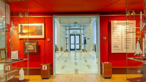 Red museum exhibit hall — Stillmotion