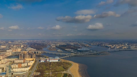 Aerial coastal city and harbor views — Stillmotion