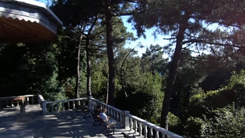 Tree-lined garden terrace with pavilion — Stillmotion