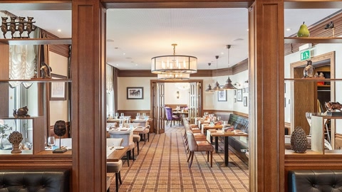 Cozy restaurant interior with framed art — Stillmotion