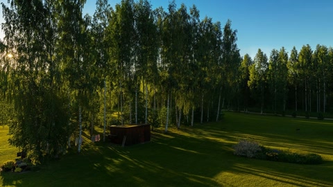 Forest cabins and grassy clearing — Stillmotion