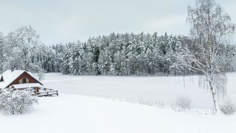 Snowy ski resort cabins and lodge — Stillmotion