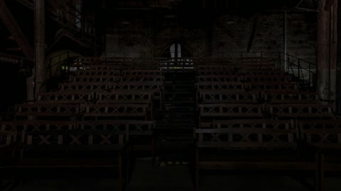 Dark industrial hall with hanging lights — Stillmotion