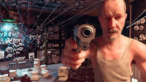 Cluttered interior with armed man — Stillmotion