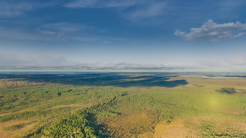 Aerial view over vast forested plains — Stillmotion