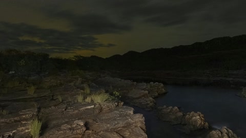 Night rocky river grotto — Stillmotion