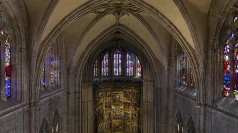 Gothic church interior with stained glass windows — Stillmotion
