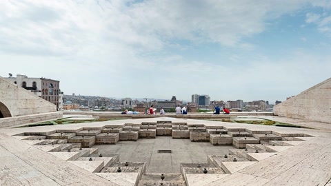 Stone courtyard with geometric gardens — Stillmotion